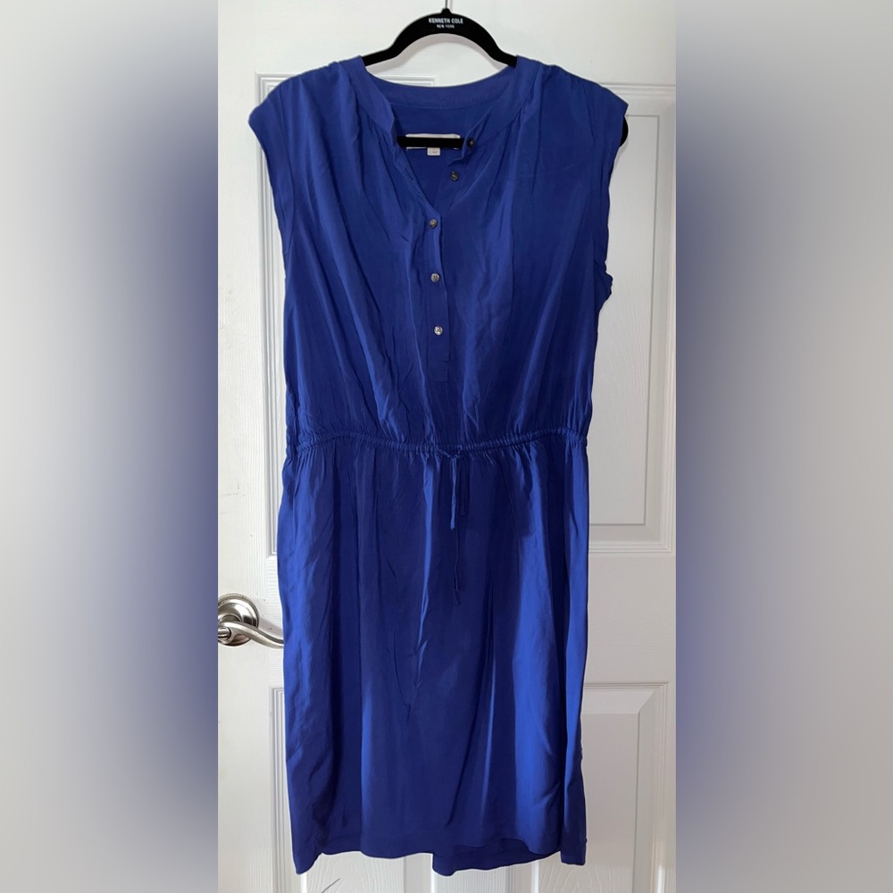 LOFT Lightweight Tie Waist Blue Dress Large